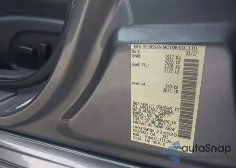 2017 Nissan Altima 2.5 Sl z USA, uszkodzony, nr VIN 1N4AL3AP5HC224020